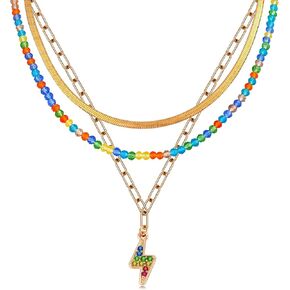 Boho Beaded Necklace Layered Pendant Necklace Natural Stone Handmade Necklace Jewelry Gifts for Women Girls in Kuwait