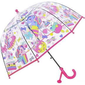 Clear Bubble Umbrella- Perfect for Walking Safety- Child Safe with Pinch-Proof Closure and Easy-Grip Curved Handle Perfect for Small Hands