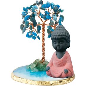 Black Obsidian Cat Chakra Crystal Tree and Healing Stones Cute Sleeping Cat Statue Lucky Kitten Figurine Office Bedroom Home Desk Decoration Cat Lovers Gifts for Women