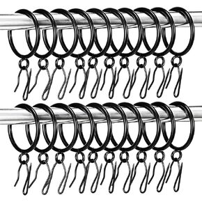 Hicarer 72 Pieces 1.5 Inch Metal Drapery Curtain Rings Curtain Hanging Rings and 90 Pieces Metal Curtain Drapery Pin Hooks for Window Door Curtain, Black, 38 mm Internal Diameter