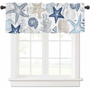 Red Teal Starfish Coastal Tie Up Valance Curtains for Windows, Summer Beach Nautical Kitchen Curtains Window Treatments, Sea Coral Short Window Shades Valances for Bedroom Bathroom 54"x18"