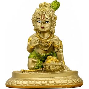 Hindu God Krishna Statue - 3.7" H Baby Krishna Idol Figurine Indian Home Office Mandir Temple Pooja Item Diwali Gifts for Friends Puja Gifts for Man Woman