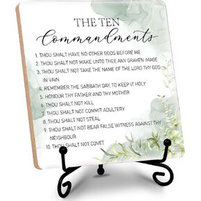 Christian Gifts, Home Décor Accents, The Ten Commandments, Home Decor, Wood Plaque with Stand, Thanksgiving, Christmas, Easter Gifts, Desk, Shelf Decorations, Gifts for Family, Friends, etc.(013)