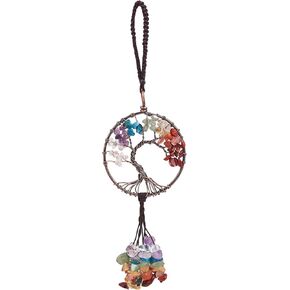 Car Accessories Natural Amethyst Tree of Life Winding Chip Tree of Life Charm Healing Crystal Stone Rearview Mirror Accessories Home Wall Hanging Meditation Decoration
