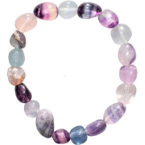 CHARGED Rainbow Fluorite Crystal Bracelet Tumble Polished Stretchy + Selenite Heart Charging Crystal Included Increase Clarity & Focus, Remove Energy Blocks & Cleanse Your Aura) HEALING ENERGY)