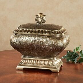 Touch of Class Algiers Traditional Satin Gold Etched Tabletop Decorative Covered Box with Removable Lid