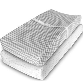 Baby Changing Pad Covers - 2 Pack - for Boys Girls Neutral - Soft Jersey Knit Cotton (Blue/Grey) Baby Changing Table Cover by Ziggy Baby