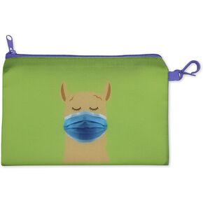 Llama Mask Storage Pouch and 10 Disposable Masks by ICU Health – Adorable Portable Case with Zipper and Clip for Children with 10 Disposable Kids Face Masks