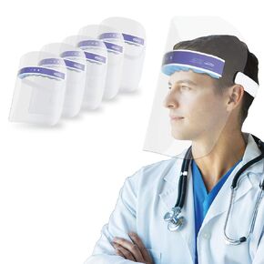 S010-A iShield درع للوجه للاستعمال مرة واحدة مع غطاء منسدل، طلاء مضاد للضباب، خفيف الوزن ومريح، عبوة من 10 قطع