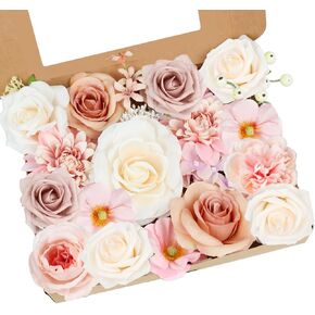 Artificial Flowers Fake Roses Combo Box Set Silk Flowers with Stems for DIY Wedding Bouquets Table Centerpieces Floral Arrangements Party Home Decorations (Pink Color)
