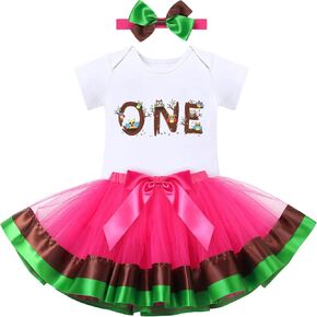 IBTOM CASTLE Baby Girl Owl Fox Animal 1st Birthday Wild One Outfit Princess Romper Tutu Skirt Headband Cake Smash Photoshoot
