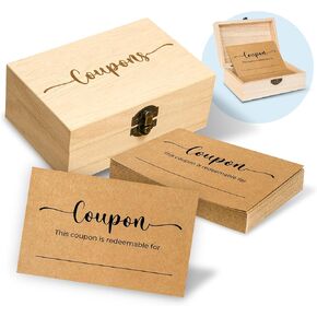 50 Blank Coupon Cards Box - Love Coupon for Him, Blank Coupon Book for Husband from Wife, Valentines Day Gifts Couples Coupon Book for Him Her, Boyfriend, Birthday Gift Voucher Coupon Book