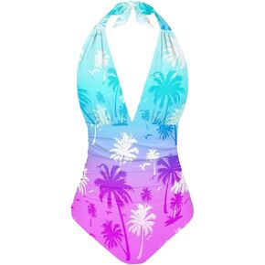 YEXIATODO Women's One Piece Swimsuit V Neck Cross Back Swimwear