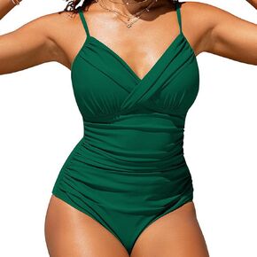 Women One Piece Suspender Swimsuit Cross Pleated Sexy Solid Beach Party Swimwear