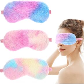 3 Pcs Plush Sleeping Eye Mask Soft Furry Eye Covers Sleeping Blindfold Comfortable Faux Fur Eye Shade with Elastic Strap for Adults Kids Travel Nap Sleeping(3 Colors)