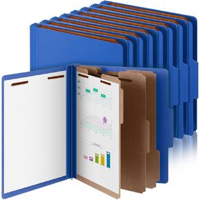 24 Pcs Classification Folders Bulk with 3 Dividers,3.5 Inch Expansion Pressboard File Folder with 2 Prongs Fastener for Standard Medical File,Letter Size Document Report (Blue)