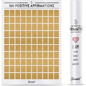 100 Positive Affirmations Wall Decor Scratch Off Poster - Inspirational Gifts - Motivational Boho Wall Decor for Minimalists