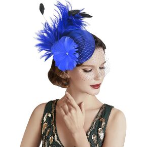 JIAHG Women Fascinator Headband with Net Feather for Church Derby Wedding Tea Party Costume Headwear Beret Pillbox Hat