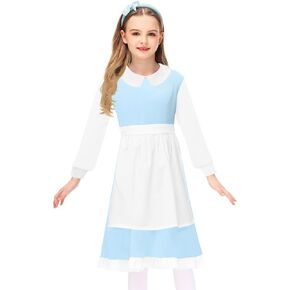 Deerose Womens Belle Costume Halloween Princess Blue Dresses Maid Beauty Outfits