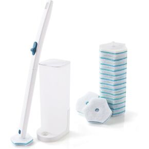 Disposable Toilet Brush and Holder Set with 15 PCS Toilet Wand Refills, Toilet Scrubber Cleaning Supplies, Deep Cleaning Toilet Bowl Cleaners