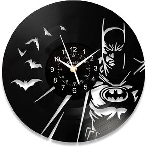 Bat Theme Vinyl Record Clock, 12 Inch Bruce Decor Silent Wall Clock Round Black Classic Comics Bat Hero Man Gifts, Home Decor Wall Sticker