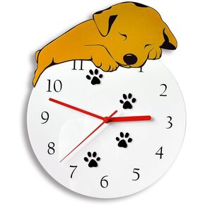 3D Cute Wall Clock Non-Ticking Silent Kids Room Decorative Clock with Unique Lovely Cartoon Shape - Puppy Dog 12inch (gold)