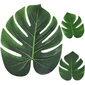 60 Pieces 4 Kinds Artificial Palm Leaves with Faux Stems Tropical Plant Leaves Monstera Leaves Safari Leaves for Hawaiian Luau Party Jungle Beach Table Leave Decorations