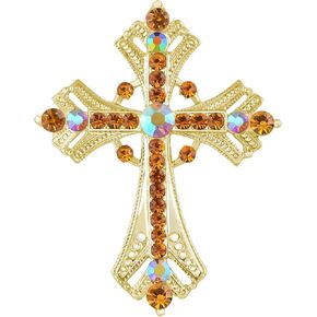 Alilang Silvery Tone Religious Cross Brooch Sparkling Aquamarine Blue or Clear Crystal Rhinestones