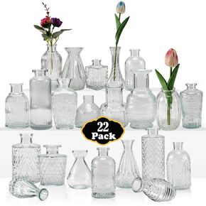 Glass Bud Vases Set of 22,Small Clear Glass Vases for Flowers,Vintage Vases for Centerpieces,Mini Flower Vase in Bulk for Rustic Wedding Home Table Flower Décor