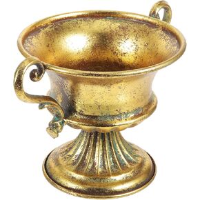BESTOYARD Classic Urn Planter 9.2 x 6.3 Inch Metal Gold Flower Pot Antique Pedestal Vase Distressed Metal Vase Tall Trumpet Fancy Vases Decorative Iron Art Vase for Garden Patio