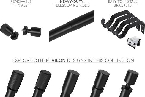 Ivilon Extra Long Curtain Rod for Windows - Spaced End Cap, 1 inch Diameter, Heavy Duty Drapery Rod, 120 to 240 Inches. Color Black in Saudi Arabia