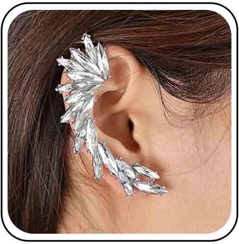 Allereyae Vintage Crystal Leaf Ear Cuff Earrings Rhinestone Leaf Ear Climber Earrings Boho Cz Leaf Ear Wrap Earrings Gold Sparkly Leaf Clip On Cuff Earrings Jewelry for Women and Girls (Gold) in Saudi Arabia