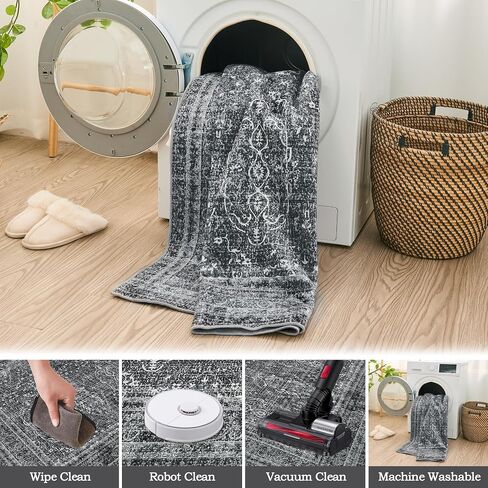 Andency 5x7 Area Rug for Living Room, Dark Grey Washable Vintage Boho Bedroom Rug, Non-Slip Stain Resistant Door Mat, Retro Printed Indoor Home Decor Rug for Dining Room Kitchen in Saudi Arabia
