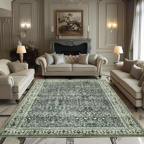 Andency 5x7 Area Rug for Living Room, Dark Grey Washable Vintage Boho Bedroom Rug, Non-Slip Stain Resistant Door Mat, Retro Printed Indoor Home Decor Rug for Dining Room Kitchen in Saudi Arabia