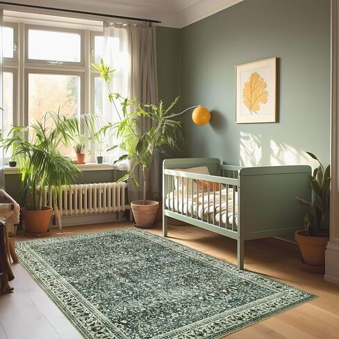 Andency 5x7 Area Rug for Living Room, Dark Grey Washable Vintage Boho Bedroom Rug, Non-Slip Stain Resistant Door Mat, Retro Printed Indoor Home Decor Rug for Dining Room Kitchen in Saudi Arabia