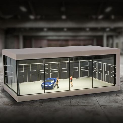 Display Case for Hot Wheels & Matchbox Cars with USB Lights,1/64 Scale Diecast Model Car Storage Car Showroom Scene Diorama Parking Garage (Black) in Kuwait