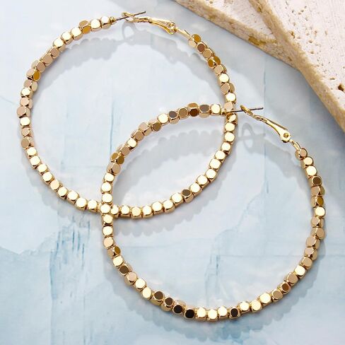 BERYOHZ Gold Hoop Dangle Earrings for Women Teen Girls, Dainty Circle Seed Beads Earrings for Women Jewelry Gifts in Kuwait