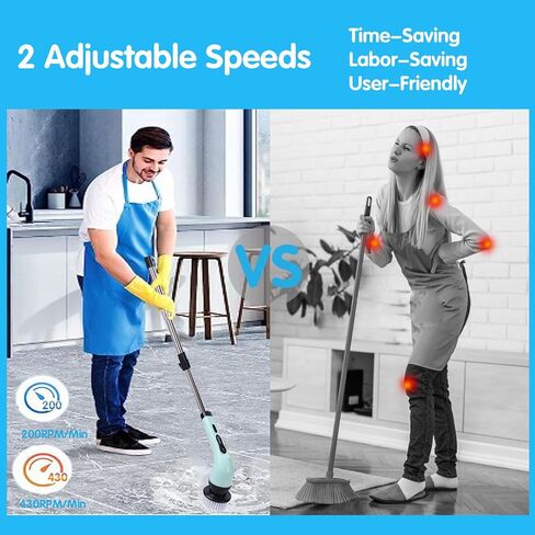 DFNLLPIT Electric Spin Scrubber,Cordless Cleaning Brush Scrubber for Home with 9 Replaceable Brush Heads, Power Cleaning Brush,2 Speeds Power Scrubber Brush,with Long Handle for Bathtub, Tile, Window in Saudi Arabia