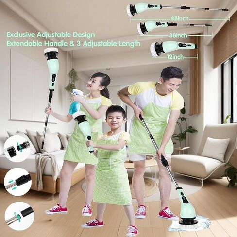 DFNLLPIT Electric Spin Scrubber,Cordless Cleaning Brush Scrubber for Home with 9 Replaceable Brush Heads, Power Cleaning Brush,2 Speeds Power Scrubber Brush,with Long Handle for Bathtub, Tile, Window in Saudi Arabia
