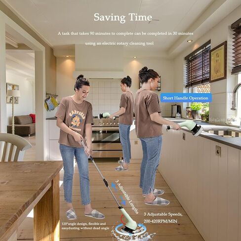 DFNLLPIT Electric Spin Scrubber,Cordless Cleaning Brush Scrubber for Home with 9 Replaceable Brush Heads, Power Cleaning Brush,2 Speeds Power Scrubber Brush,with Long Handle for Bathtub, Tile, Window in Saudi Arabia