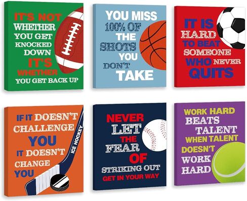 Colorful Sport Inspirational Quote Art PrintBasketball Football Baseball Soccer Sport Motivotional Saying Canvas Wall Art(8"X10"X4 pieces, Unframed)Sport Themed for Boy Playroom Classroom in Saudi Arabia