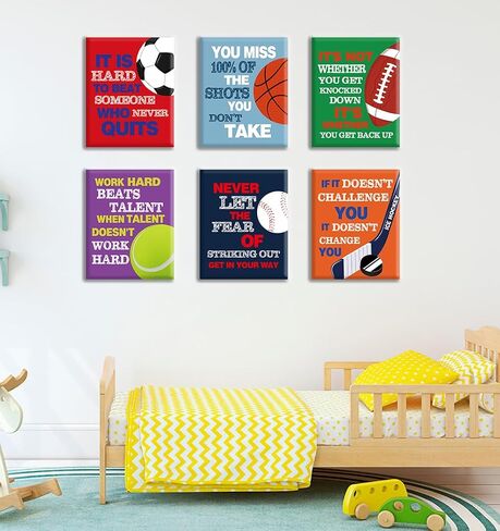 Colorful Sport Inspirational Quote Art PrintBasketball Football Baseball Soccer Sport Motivotional Saying Canvas Wall Art(8"X10"X4 pieces, Unframed)Sport Themed for Boy Playroom Classroom in Saudi Arabia