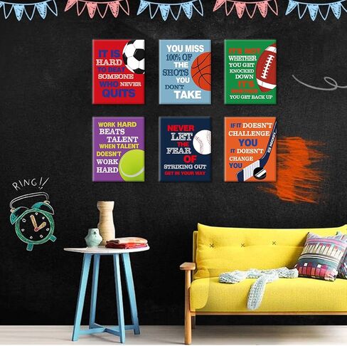 Colorful Sport Inspirational Quote Art PrintBasketball Football Baseball Soccer Sport Motivotional Saying Canvas Wall Art(8"X10"X4 pieces, Unframed)Sport Themed for Boy Playroom Classroom in Saudi Arabia