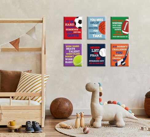 Colorful Sport Inspirational Quote Art PrintBasketball Football Baseball Soccer Sport Motivotional Saying Canvas Wall Art(8"X10"X4 pieces, Unframed)Sport Themed for Boy Playroom Classroom in Saudi Arabia