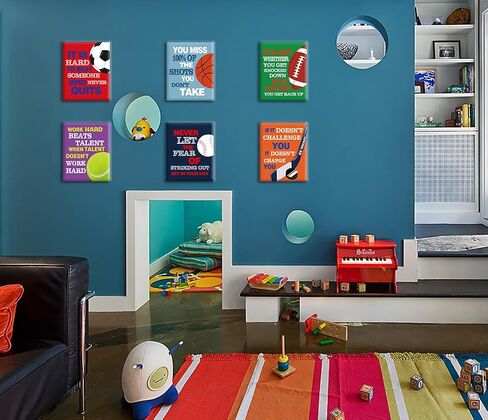 Colorful Sport Inspirational Quote Art PrintBasketball Football Baseball Soccer Sport Motivotional Saying Canvas Wall Art(8"X10"X4 pieces, Unframed)Sport Themed for Boy Playroom Classroom in Saudi Arabia