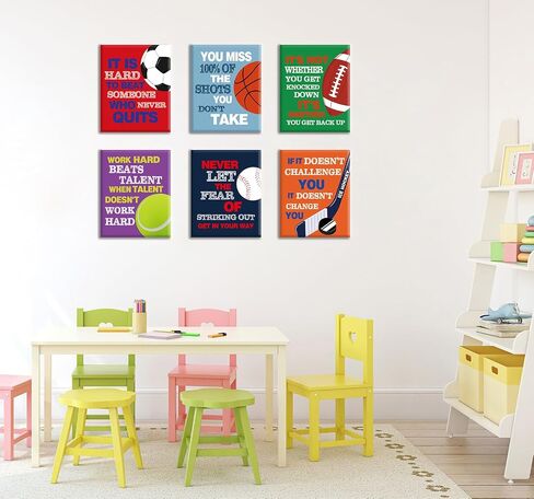 Colorful Sport Inspirational Quote Art PrintBasketball Football Baseball Soccer Sport Motivotional Saying Canvas Wall Art(8"X10"X4 pieces, Unframed)Sport Themed for Boy Playroom Classroom in Saudi Arabia
