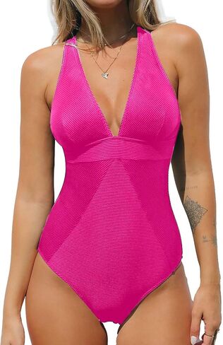 بدلة سباحة نسائية من قطعة واحدة من CUPSHE برقبة على شكل حرف V وتحكم في البطن وظهر متقاطع in Kuwait