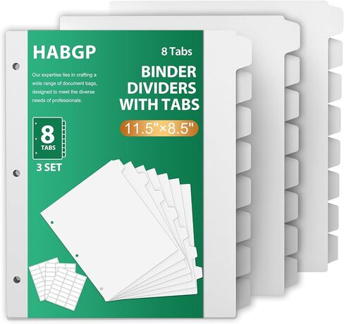 16 قطعة/2 مجموعة من 3 فواصل حلقات، 16 قطعة من فواصل المجلدات مع علامات التبويب، فواصل مجلدات الصفحات البيضاء، واقيات الورق البلاستيكية، فواصل الفهرس لمنظمات الملفات، 3 فواصل للثقب in Kuwait