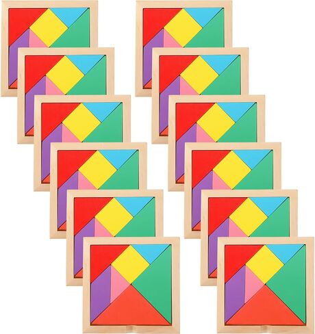 Meooeck 12 Pack Tangrams Wooden Puzzles Tangrams Classroom Set Tangrams for Kids Shape Tangram Puzzles Brain Logic Blocks for Games Educational Gifts for Adults Kids Ages 4-8 8-12(Classic Style) in Saudi Arabia