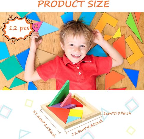 Meooeck 12 Pack Tangrams Wooden Puzzles Tangrams Classroom Set Tangrams for Kids Shape Tangram Puzzles Brain Logic Blocks for Games Educational Gifts for Adults Kids Ages 4-8 8-12(Classic Style) in Saudi Arabia